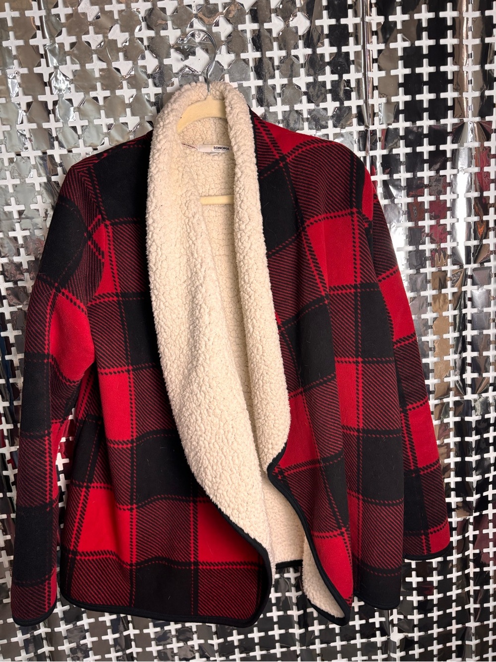 Sonoma Red & Black Buffalo Plaid Sherpa Cardigan